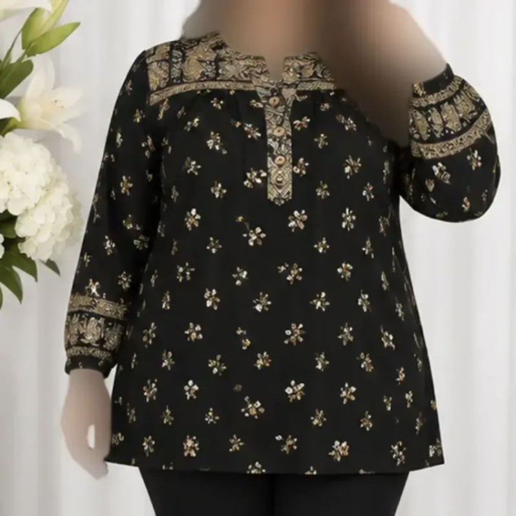 تونیک نخی سایز بزرگ طرح اندونزی مدل گلی