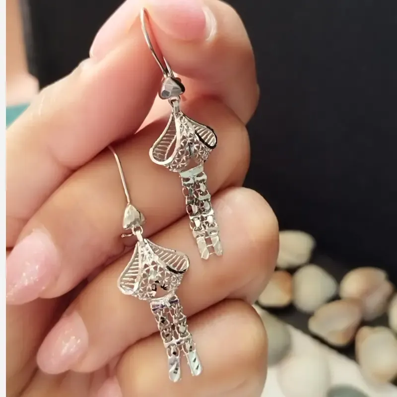 گوشواره نقره زنانه آویز عیار 925 طرح جواهر بدون نگین