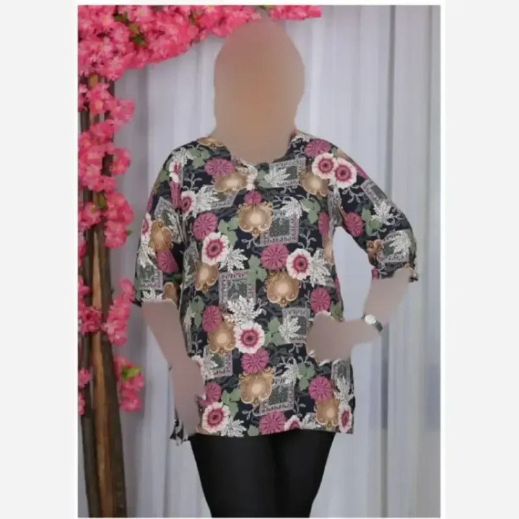 تونیک بلند نخی قواره دار خنک سایز بزرگ زنانه روژان