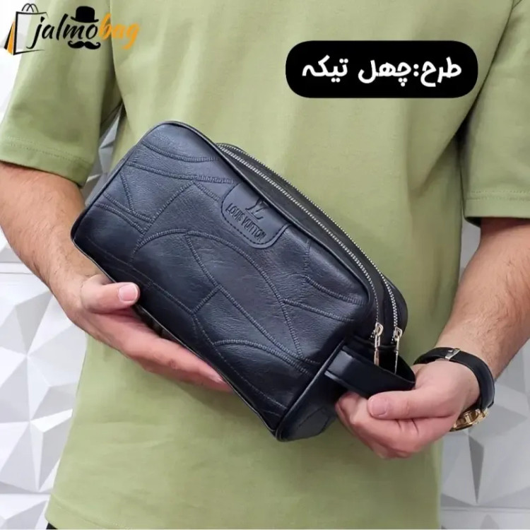 کیف دستی مردانه چرم صنعتی ضخیم دو خانه بند دستی
