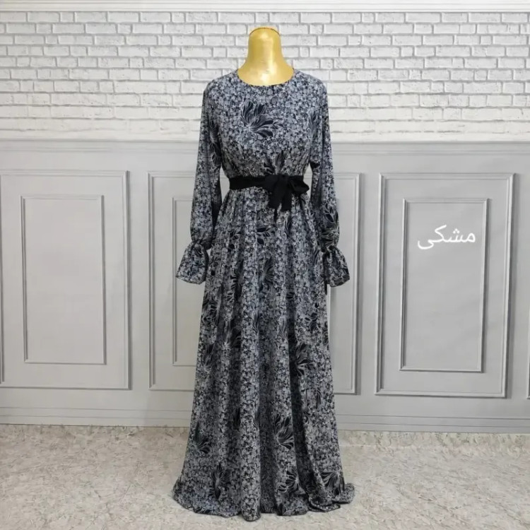 پیراهن بلند زنانه الیزه طرحدار فری سایز قواره آزاد کمربنددار