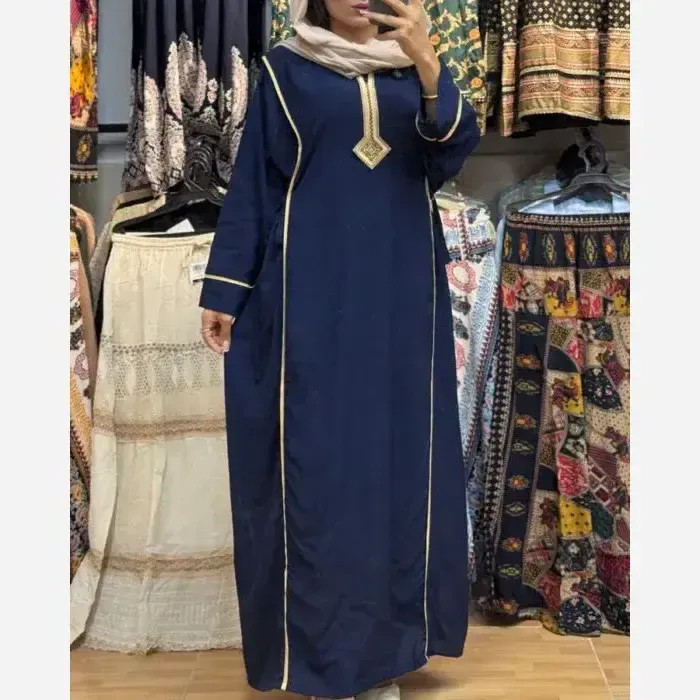 پیراهن نخی یال یقه گلدوزی تک رنگ فری سایز سایز 40 تا 52