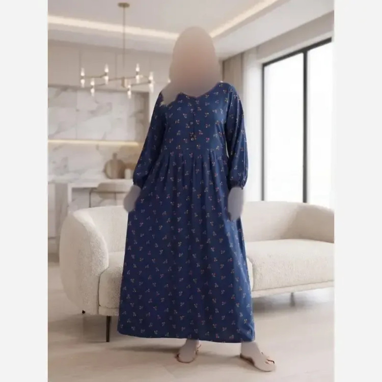 پیراهن گلدار جلو دکمه نخی سایز بزرگ