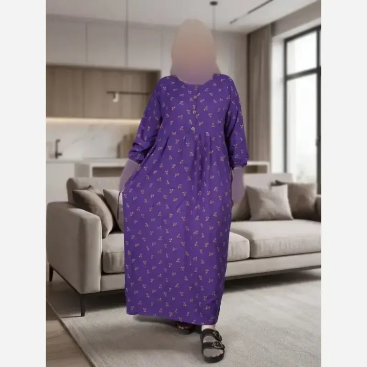 پیراهن گلدار جلو دکمه نخی سایز بزرگ