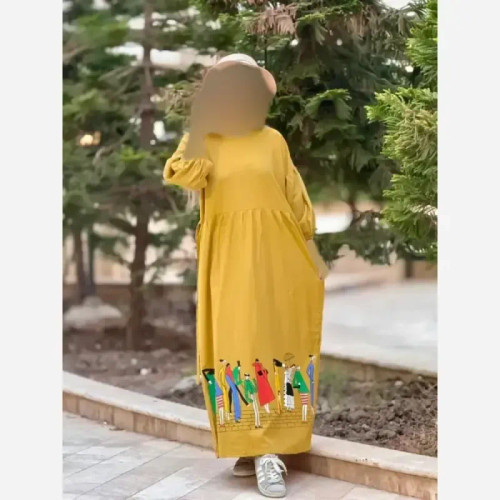 پیراهن لینن زنانه طرح سرخپوستی فری سایز قد 135