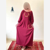ساحلی گلدوزی تک جیب جنس نخ ململ رنگ زیتون قد 136