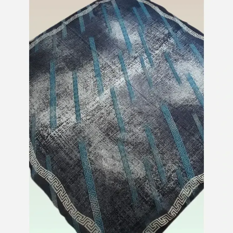 مینی اسکارف نخی طوسی و آبی قواره 90 سانتی متر
