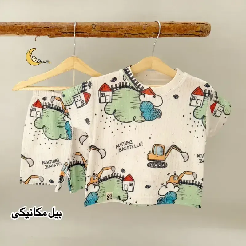 ست تیشرت و شلوارک بچگانه نخ پنبه کبریتی طرح دار