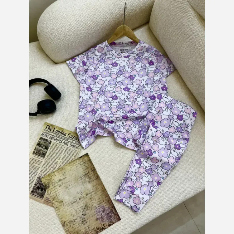 ست تیشرت و شلوار راحتی دخترانه نخ پنبه مناسب 8 تا 15 سال