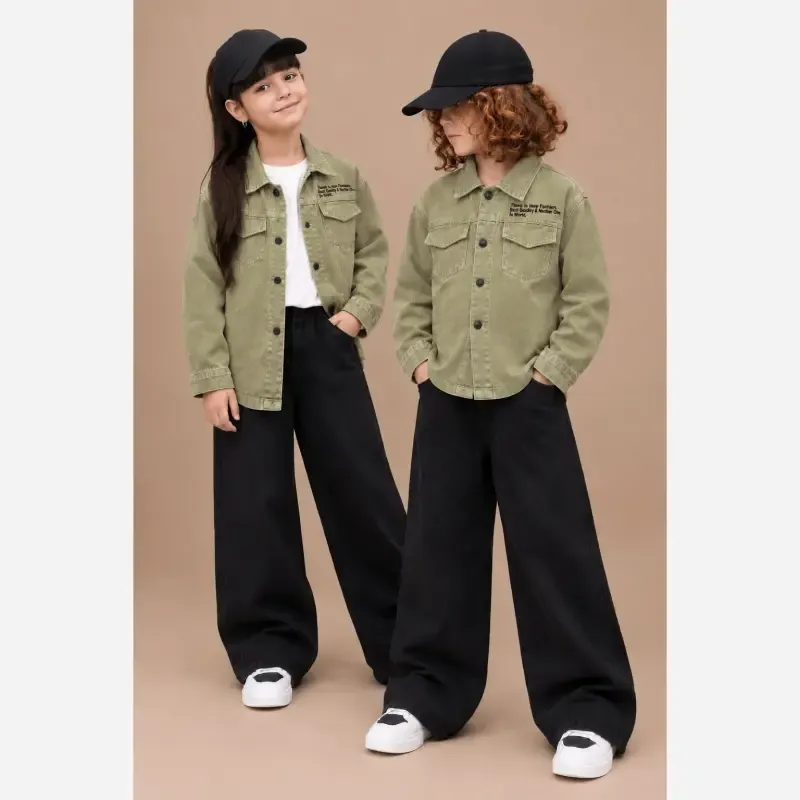 کت جین اسپرت دختر و پسر سبز جنس جین پارچه ترک مدل اسپرت