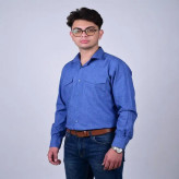 پیراهن مردانه آستین بلند تترون دو جیب مدل بافت خاویاری چهارخانه رگولار فیت
