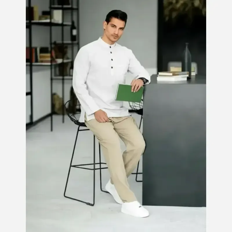 پیراهن مردانه الیاف طبیعی 100 درصد پنبه مدل آرین رنگ سفید