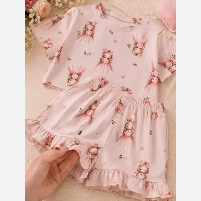 ست کراپ و شلوارک دخترانه پنبه ای خنک سایز 2 تا 9 سال
