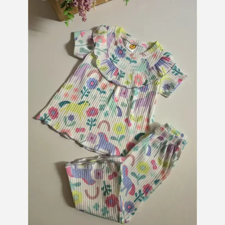 ست بلوز شلوار راحتی دخترانه طرح دار خنک تابستانی 1 تا 12 سال