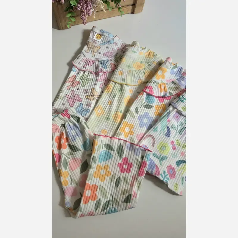 ست بلوز شلوار راحتی دخترانه طرح دار خنک تابستانی 1 تا 12 سال