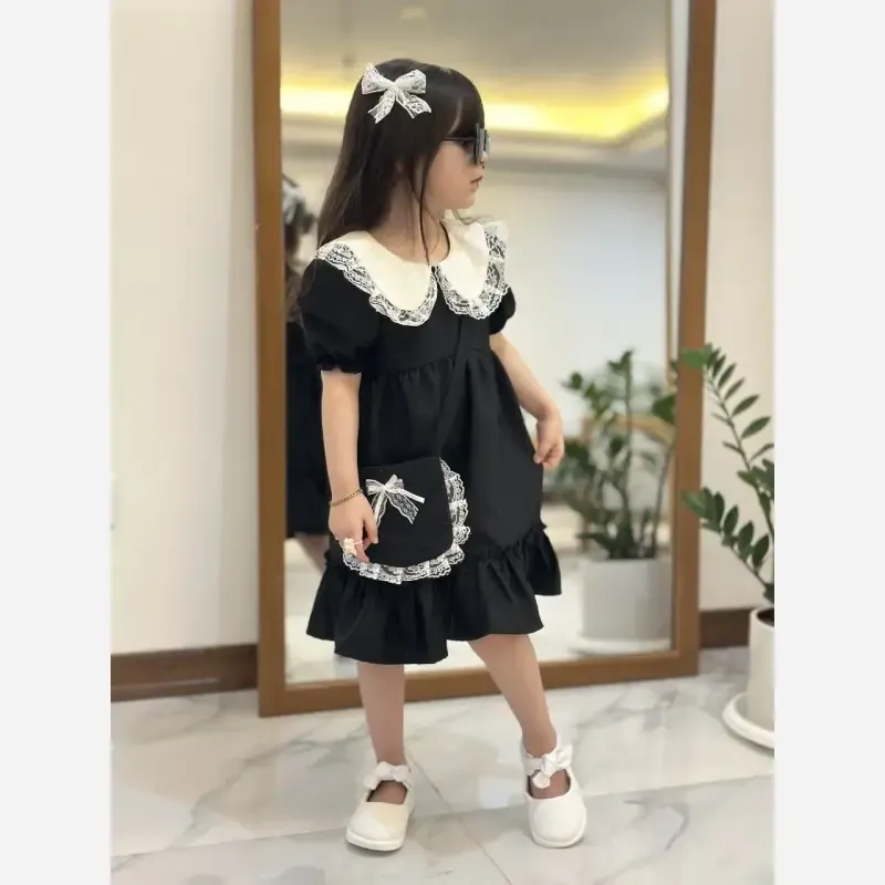 ست 4 تیکه دخترانه پیراهن لنین به همراه کیف و 2 گیره مو سایز 2 تا 8 سال