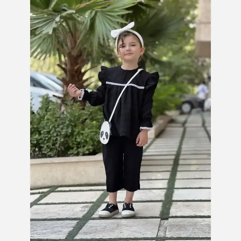 شومیز دخترانه مشکی شانتون نخ مناسب 1 تا 8 سال