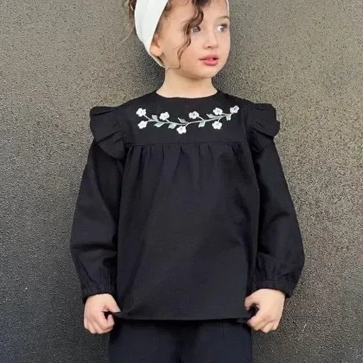 شومیز دخترانه مشکی شانتون نخ مناسب محرم سایز 1 تا 8 سال