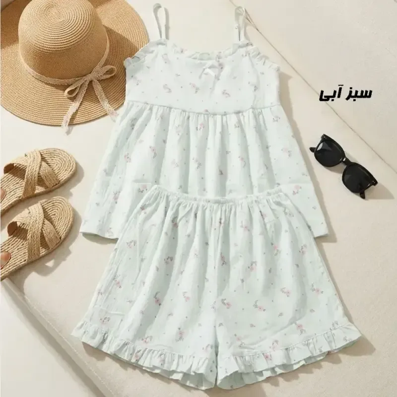 ست تاپ و شلوارک زنانه وارداتی جنس پنبه موسلین خنک و راحت
