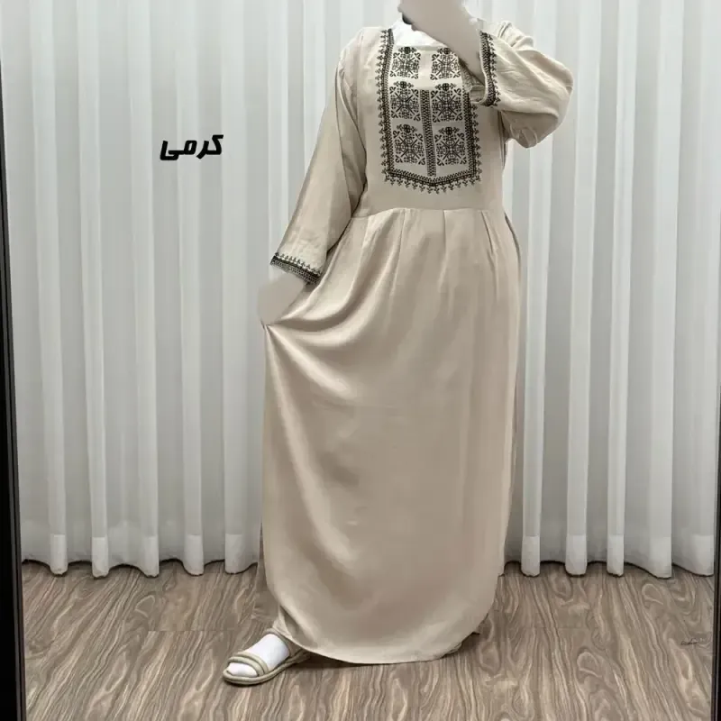 پیراهن ساحلی نخی زنانه مدل ساره 2 کد 1756 فری سایز با کمربند