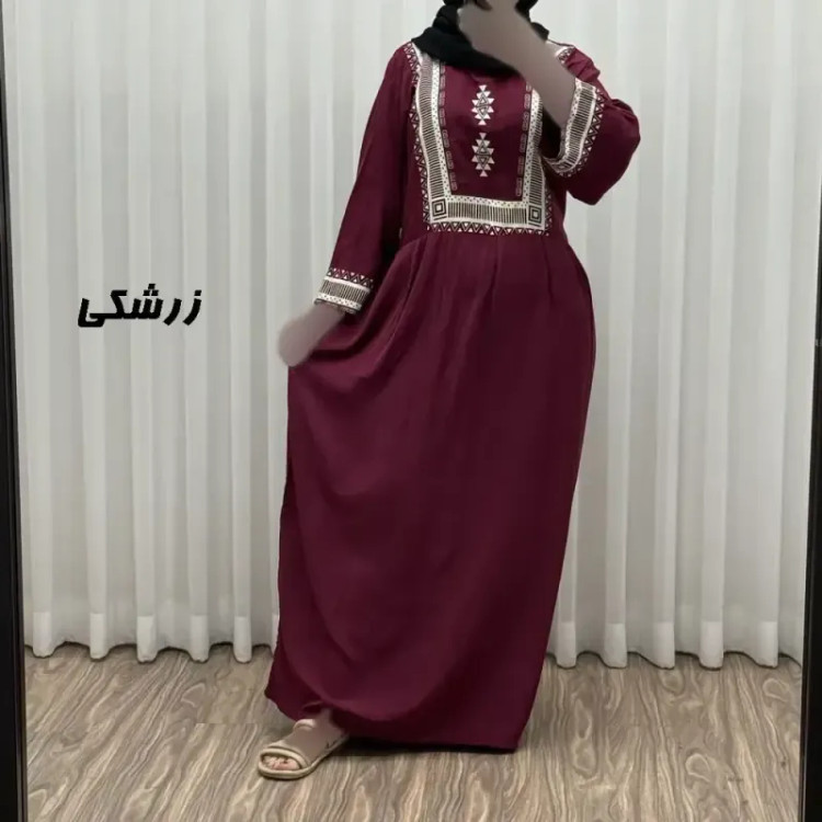 پیراهن ساحلی نخی زنانه مدل سرخپوستی فری سایز مناسب تا 44 با کمربند