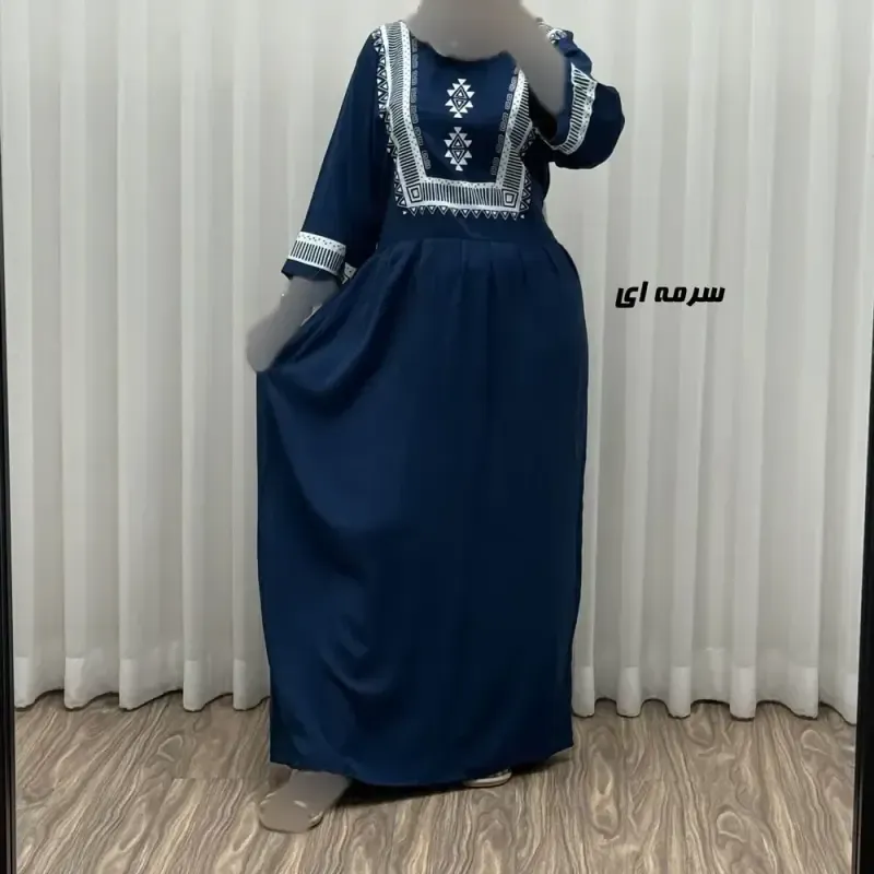 پیراهن نخی زنانه مدل پادمیرا فری سایز مناسب تا 48 همراه با کمربند