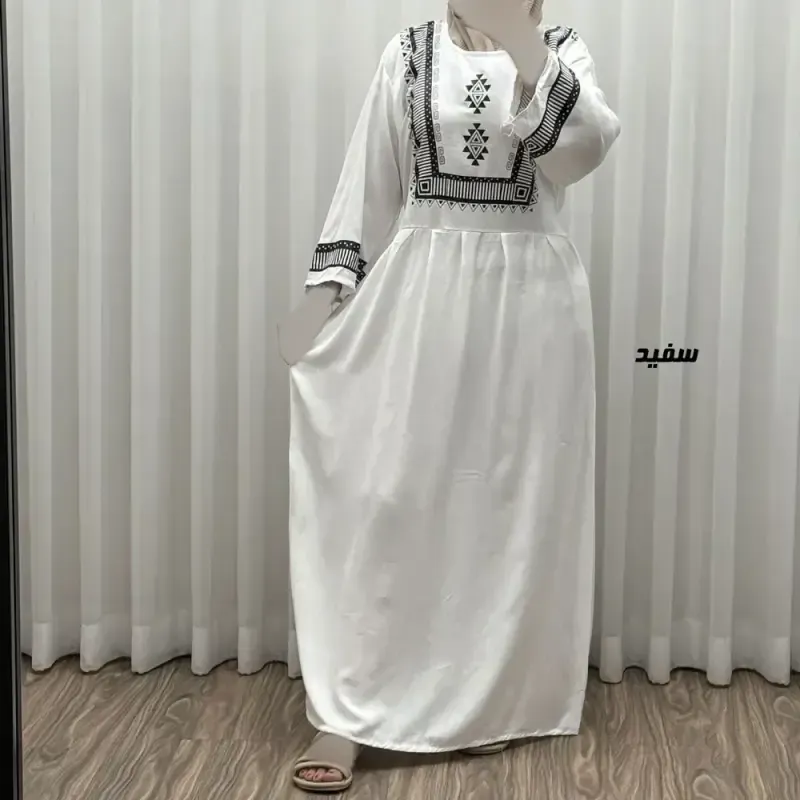 پیراهن نخی زنانه مدل پادمیرا فری سایز مناسب تا 48 همراه با کمربند