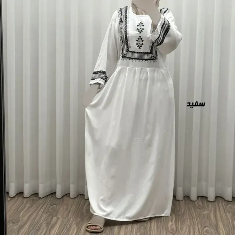 پیراهن نخی زنانه مدل پادمیرا فری سایز مناسب تا 48 همراه با کمربند