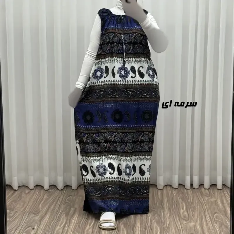 پیراهن ماکسی نخی زنانه آستین حلقه ای فری سایز مناسب تا سایز 52