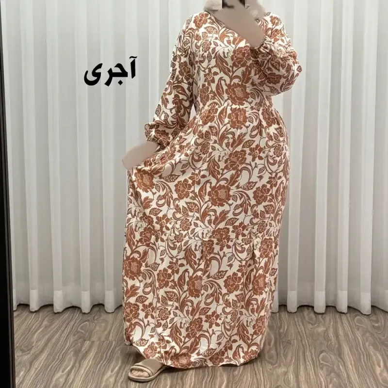 پیراهن فلور بوگاتی مدل ایوبی فری سایز زنانه تا سایز 46 چهارفصل شیک و راحت با کمربند سایه نمیاندازد