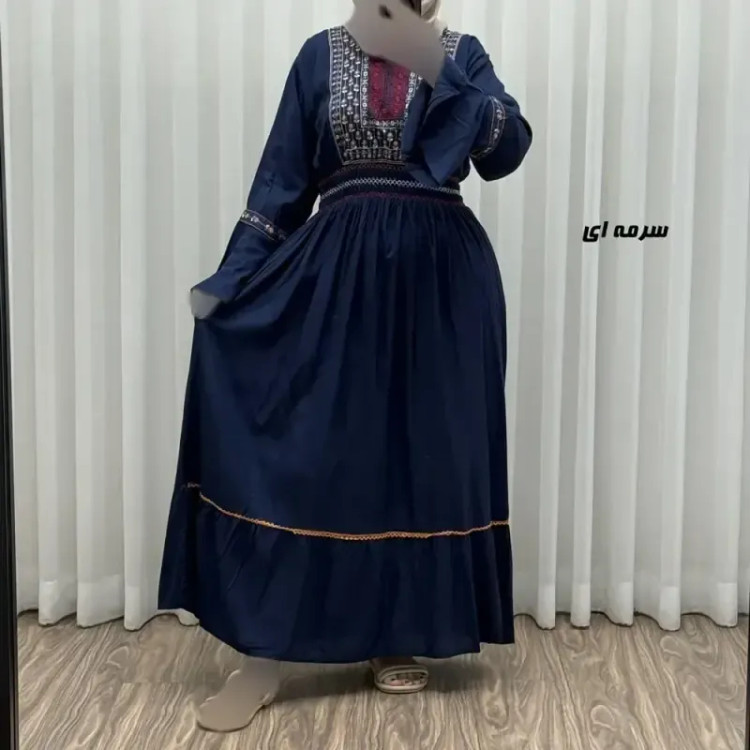 پیراهن نخی گلدوزی زنانه و دخترانه فری سایز مدل نازی کد 1778