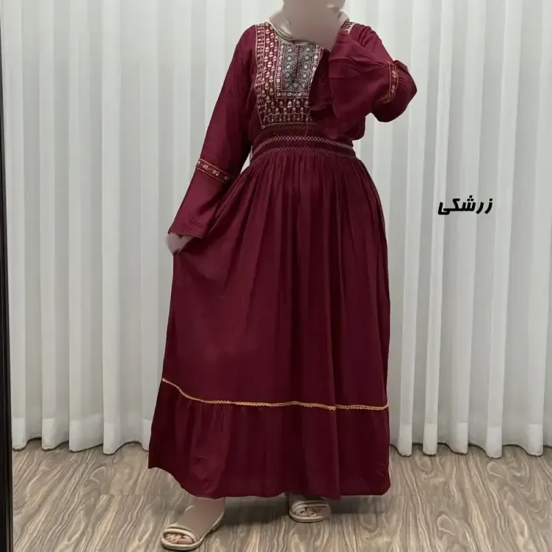 پیراهن نخی گلدوزی زنانه و دخترانه فری سایز مدل نازی کد 1778