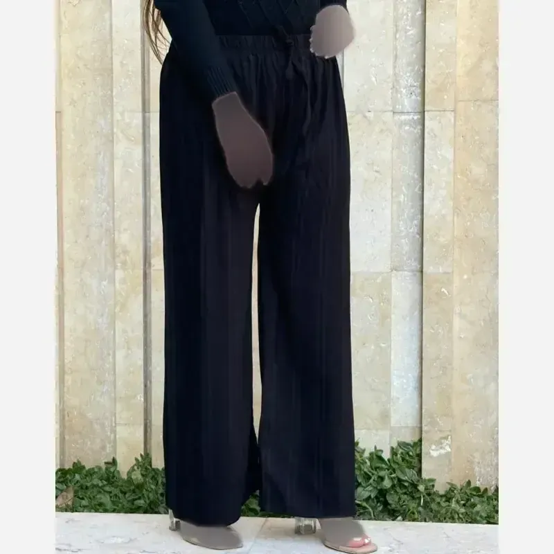 شلوار نخی زنانه سایز بزرگ فری سایز تا 54 راه راه کد 1622 شیک و راحت چهارفصل