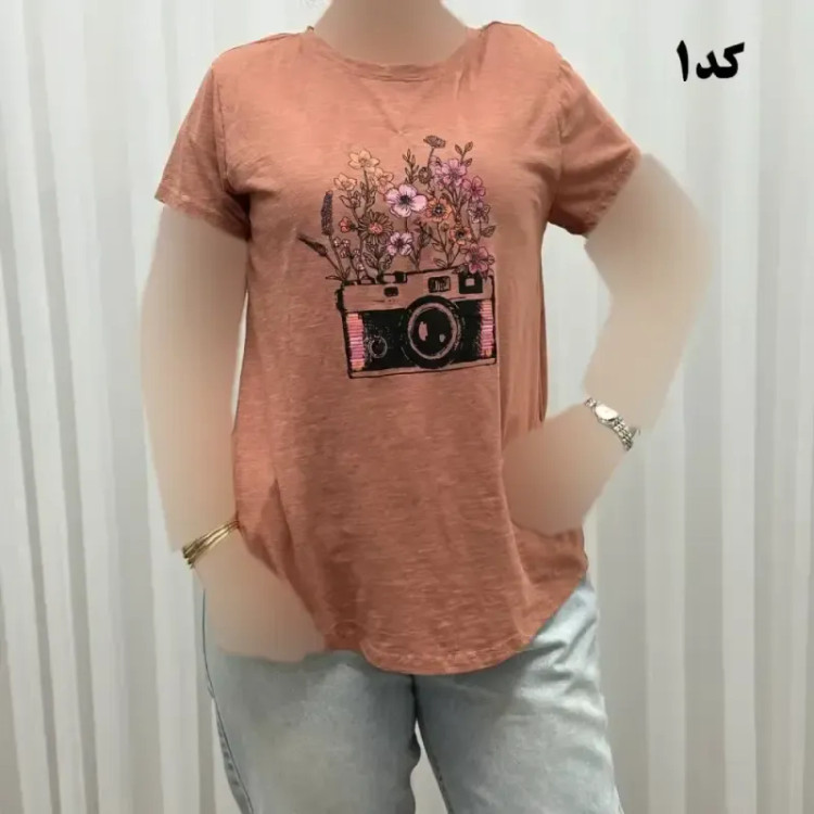 تیشرت طرحدار وارداتی نخ پنبه چهارفصل زنانه دخترانه سایز S تا XXXL کد 1175