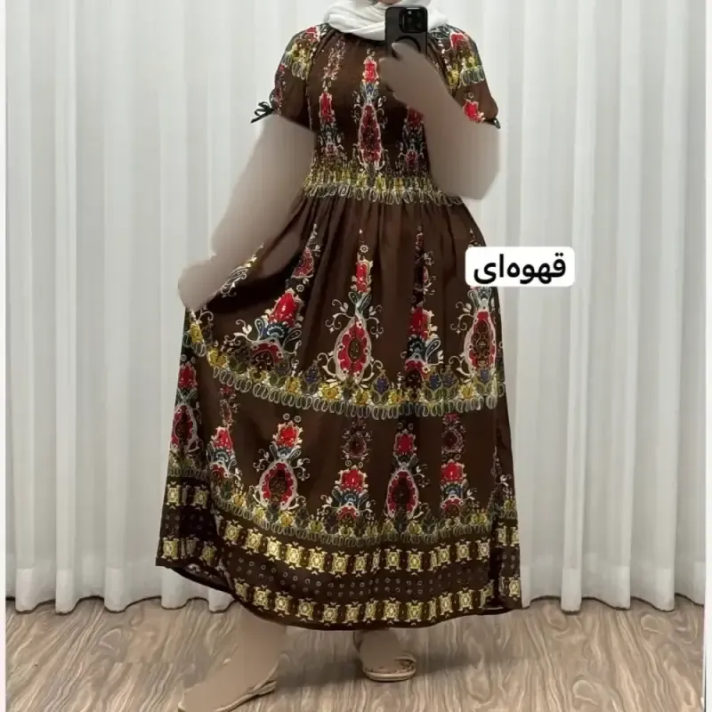 پیراهن کریشه آستین کوتاه زنانه فری سایز تا 52 کمربنددار چهارفصل تنخور شیک و راحت کد 1181
