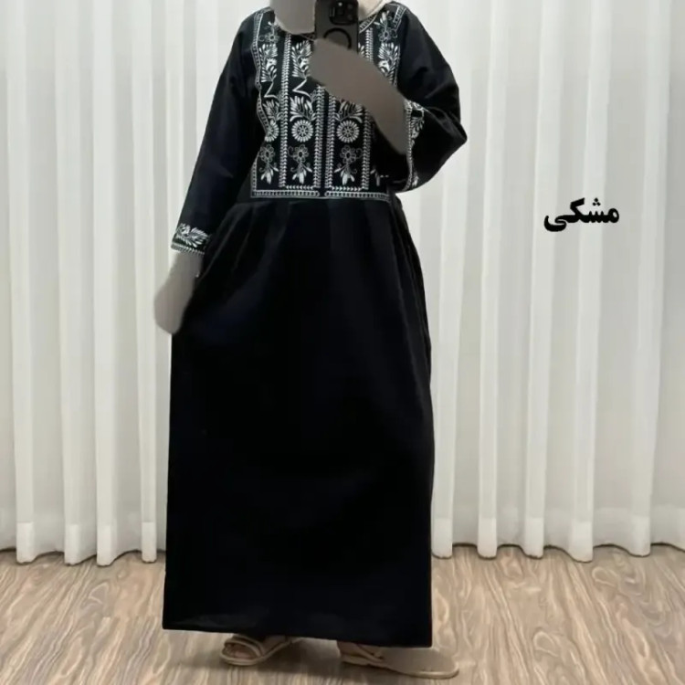 پیراهن زنانه لینن طرح مایا فری سایز مناسب تا 48 با کمربند