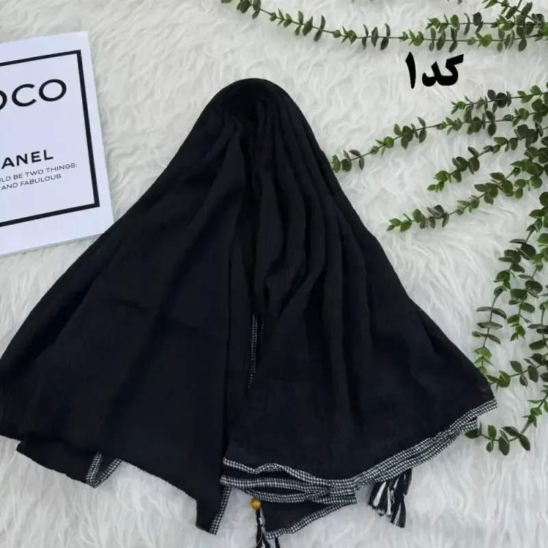 شال نخی بلک چری دور گان دوزی گد 949 قواره 220*80 سانت بدون آبرفت و چروک