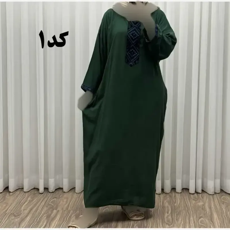 پیراهن کفتان کراش گلدوزی فری سایز زنانه تا سایز 52 شیک و راحت چهارفصل