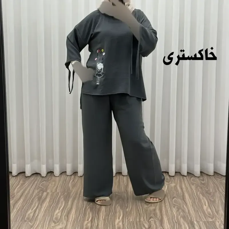 ست بلوز شلوار بادکنکی فری سایز تا 52 ابر و باد چهارفصل شیک و راحت بدون آبرفت و رنگ رفتگی