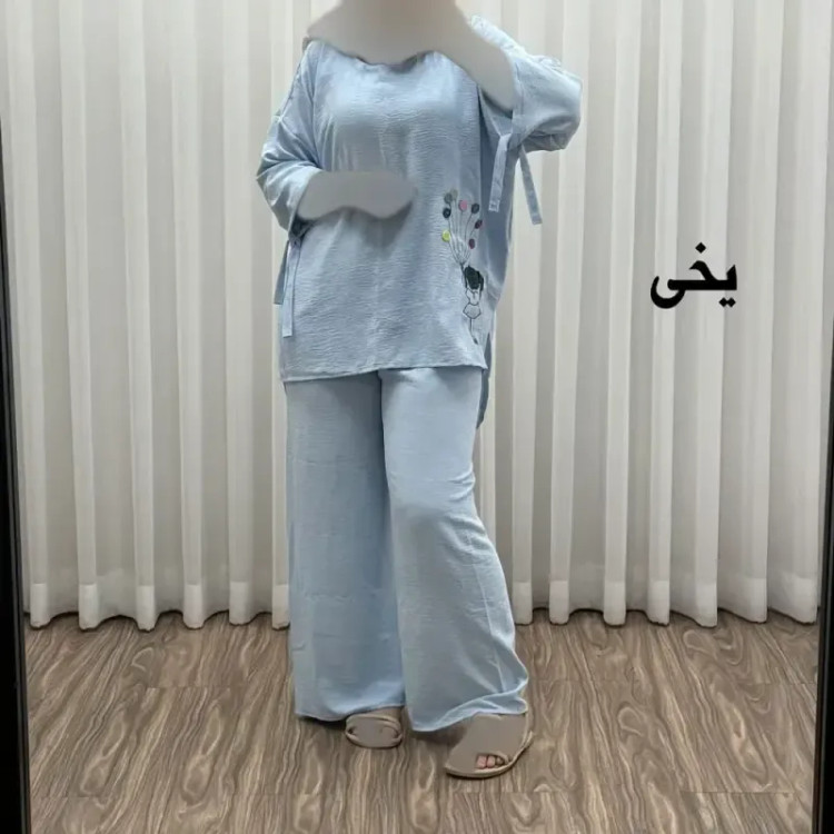 ست بلوز شلوار بادکنکی فری سایز تا 52 ابر و باد چهارفصل شیک و راحت بدون آبرفت و رنگ رفتگی