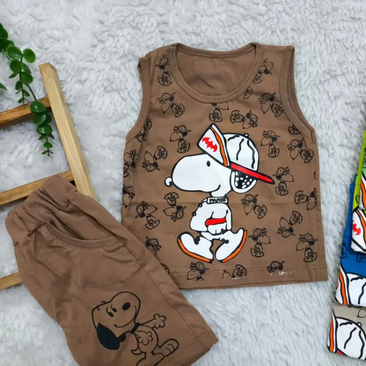 تاپ و شلوارک پسرانه اسنوپی ست اقتصادی پنبه سوپر یک تا سه سال