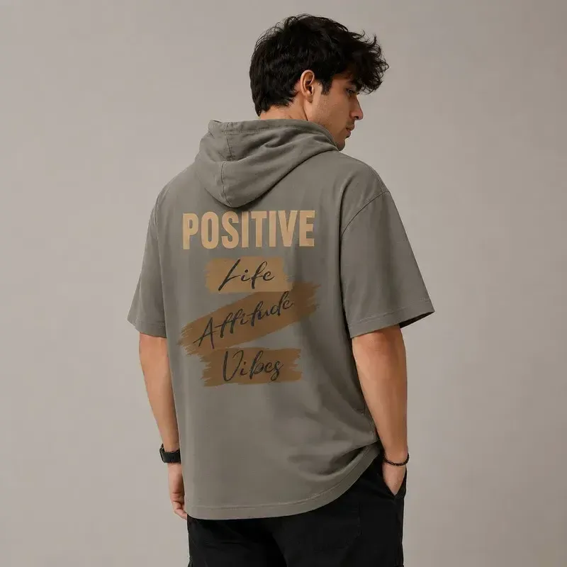 تی شرت مردانه کلاهدار پنبه ای طرح حروف مدل positive