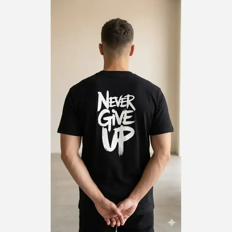 تیشرت مردانه نخ پنبه مشکی طرح Never Give Up