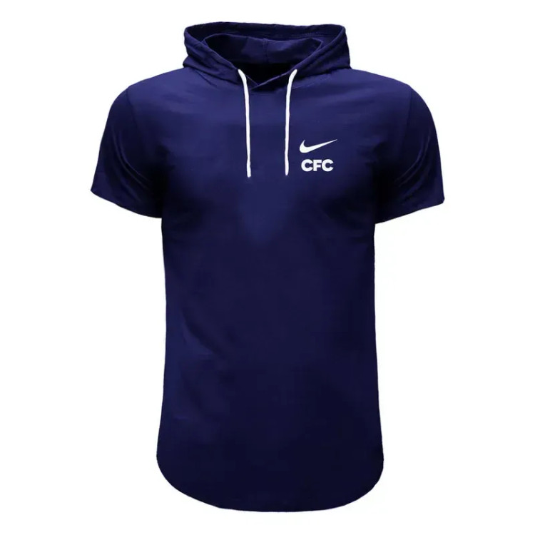تی شرت کلاه دار آستین کوتاه مردانه سورمه ای نخی مدل 8902