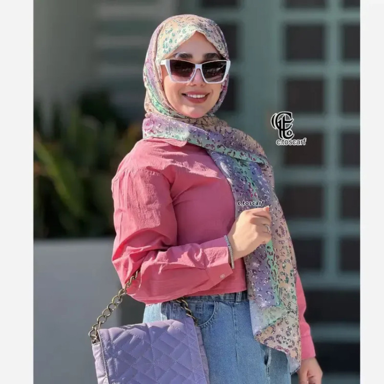 شال نخ کاستوم طرح آنجل رنگ گلبهی قواره 200×70