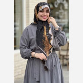 روسری نخی کاستوم سیتو طرح رزین 3 قواره 110 سفید سرخابی مشکی طلایی