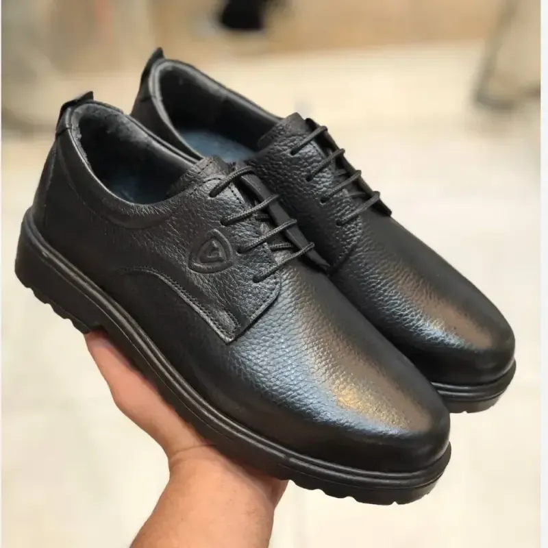کفش چرم طبیعی مردانه مدل وطن رنگ مشکی با زیره طبی پیو