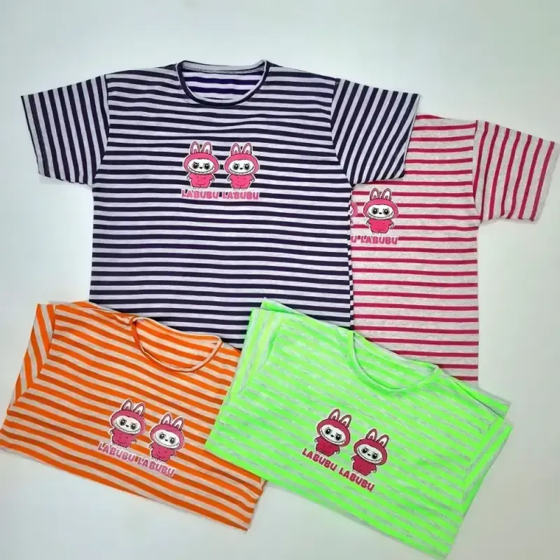 تیشرت زنانه پنبه ملانژ طرح لبوبو فری سایز