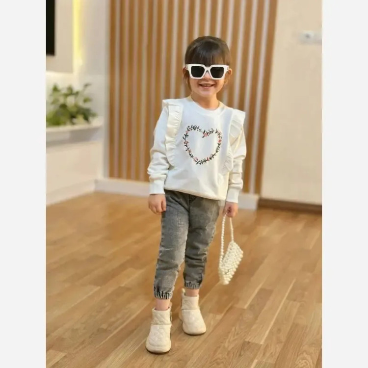 بلوز دخترانه مجلسی دورس پنبه گلدوزی سایز 2 تا 8 سال