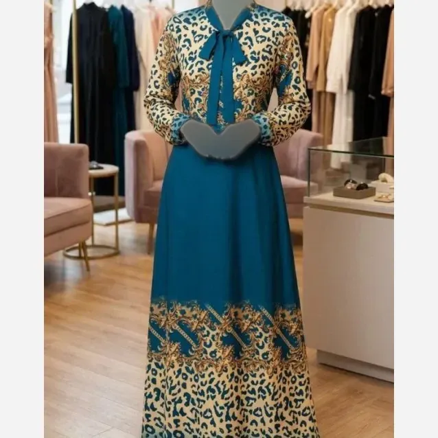 ساحلی کلوش حاشیه پلنگی جنس کرپ بوگاتی فری سایز
